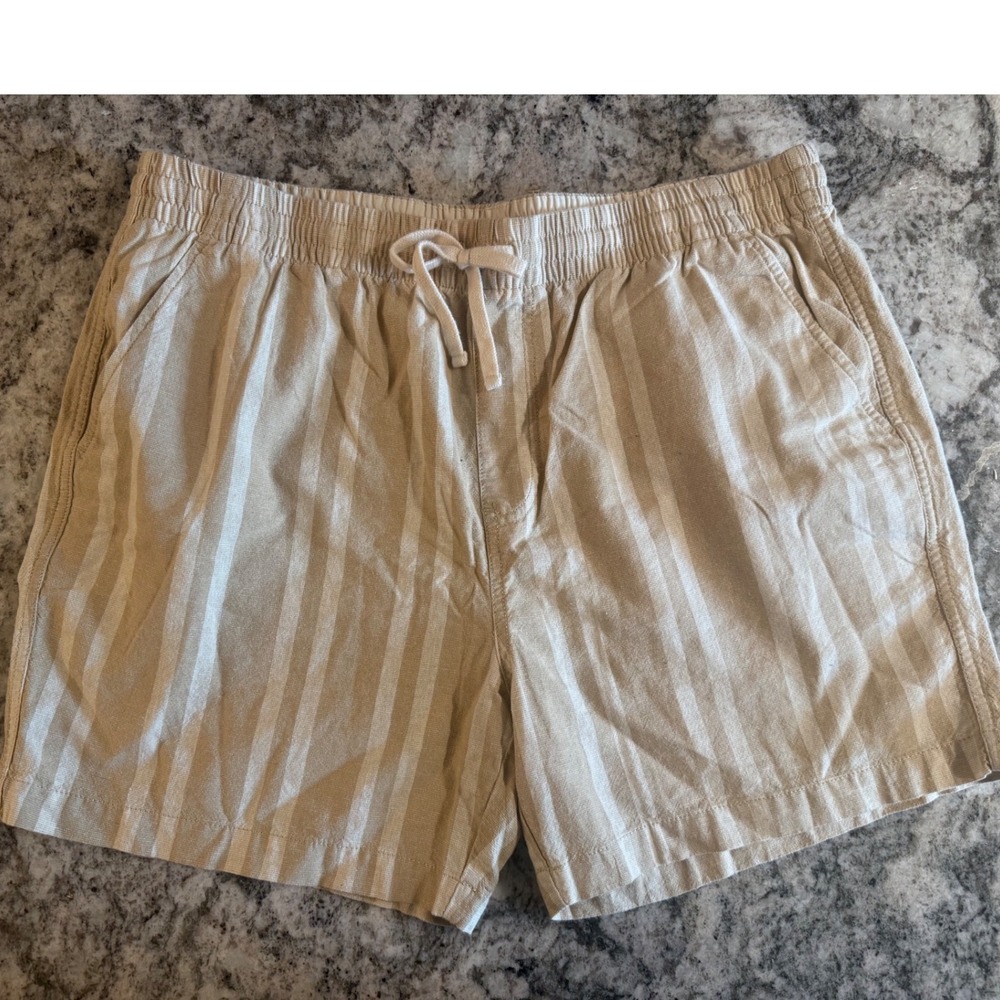 J.Crew Womens XL Striped Linen Blend Drawstring Shorts Tan Cream BD557 NWT